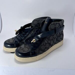 Coach Women's Black Gray Signature Ray Outline High Top Fashion Sneaker Size 9B